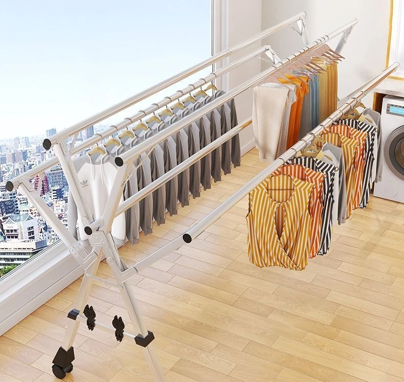 Five-pole drying rack, balcony household, floor-to-ceiling folding, stainless steel, indoor and outdoor clothes rack.