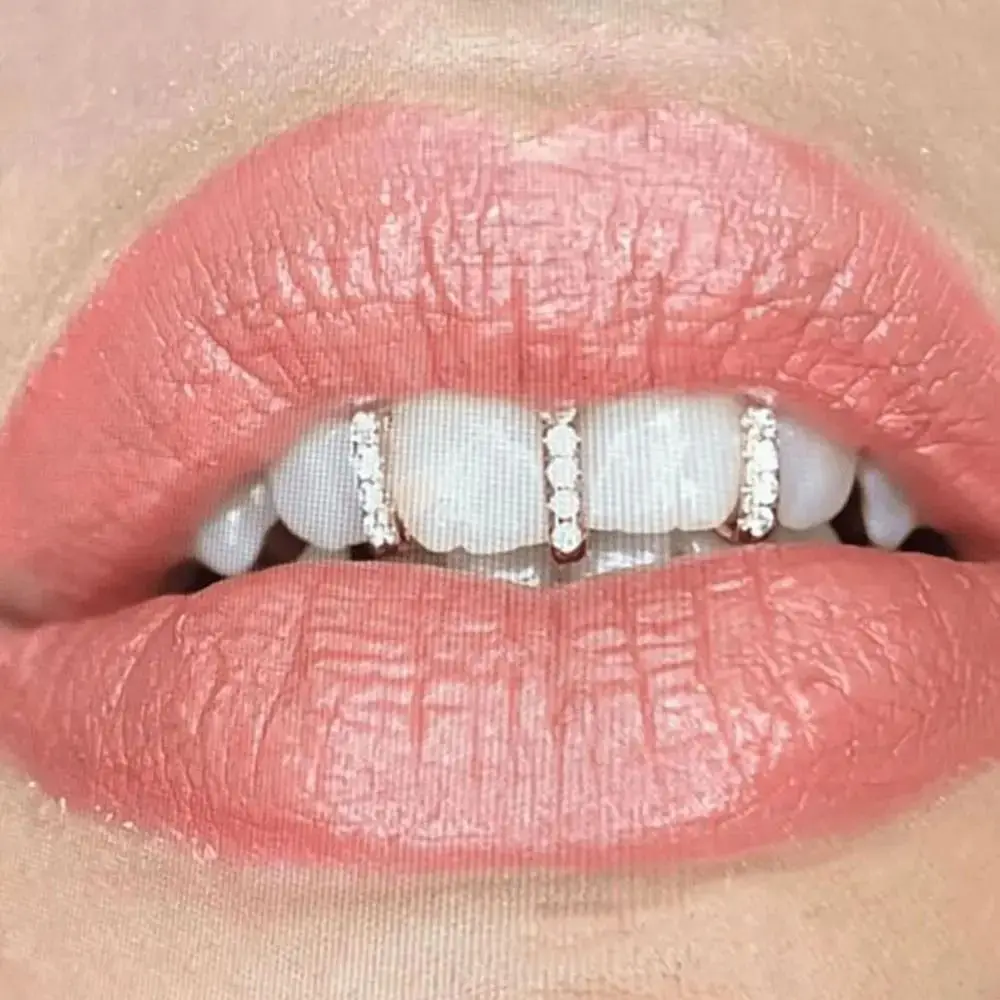 3Pcs New Hollow Hip Hop Tooth Grillz Shiny Zircon Rhinestone Teeth Caps Tooth Jewelry Women Men