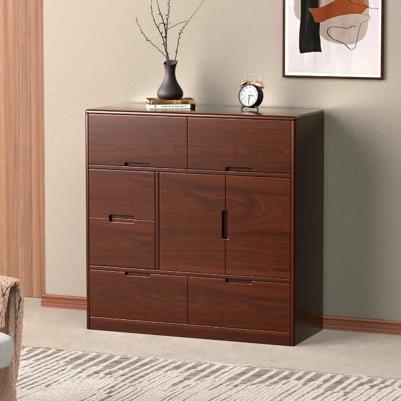 Solid wood hidden compartment storage cabinet, vintage style, multifunctional hidden sideboard, safe, rubberwood new Chinese sty