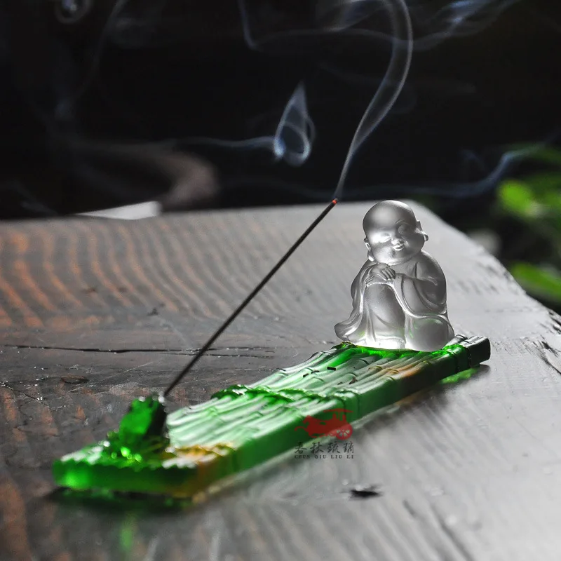 New Chinese style home accessories Coloured glaze cute little monk bamboo raft incense stick Home Decor Crafts