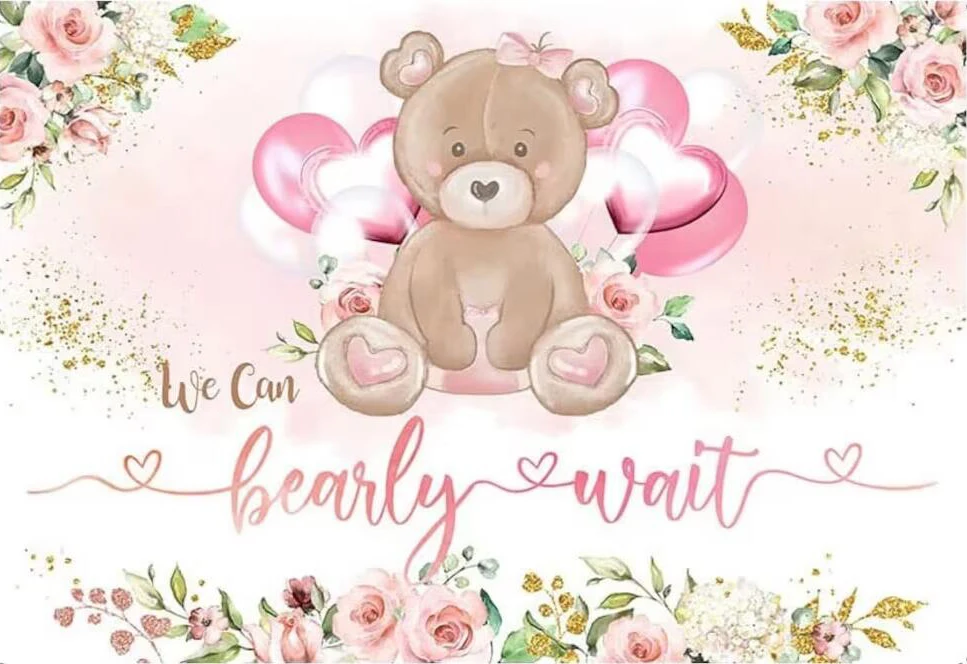 

Bear rose Floral Flower Baby Shower we can bearly wait backdrops party supplies Photography Studio Backgrounds