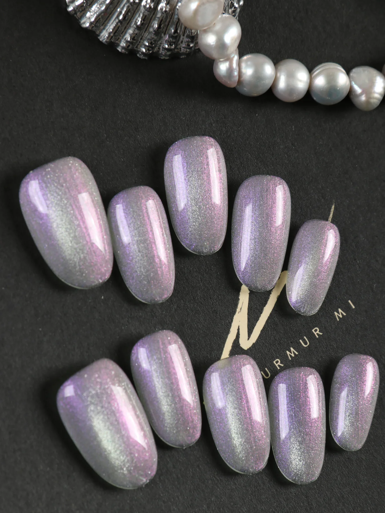 10Pcs Press on Nails Short Blue-Violet Cat's Eye Press on Nails Fake Nails Includes 1 Sheet of Adhesive Tabs & 1 Pc Mini File