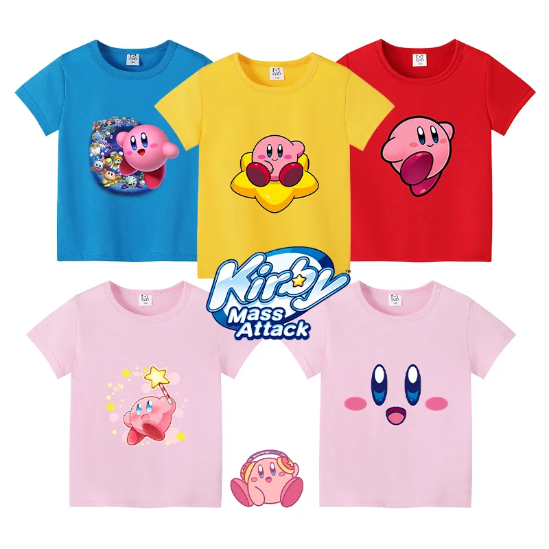 Star Kirbys Kids Girl T-shirt Anime Game Cartoon Print Child Tees Cotton Cute Tee Shirt Short Sleeve Clothing Cute Birthday Gift