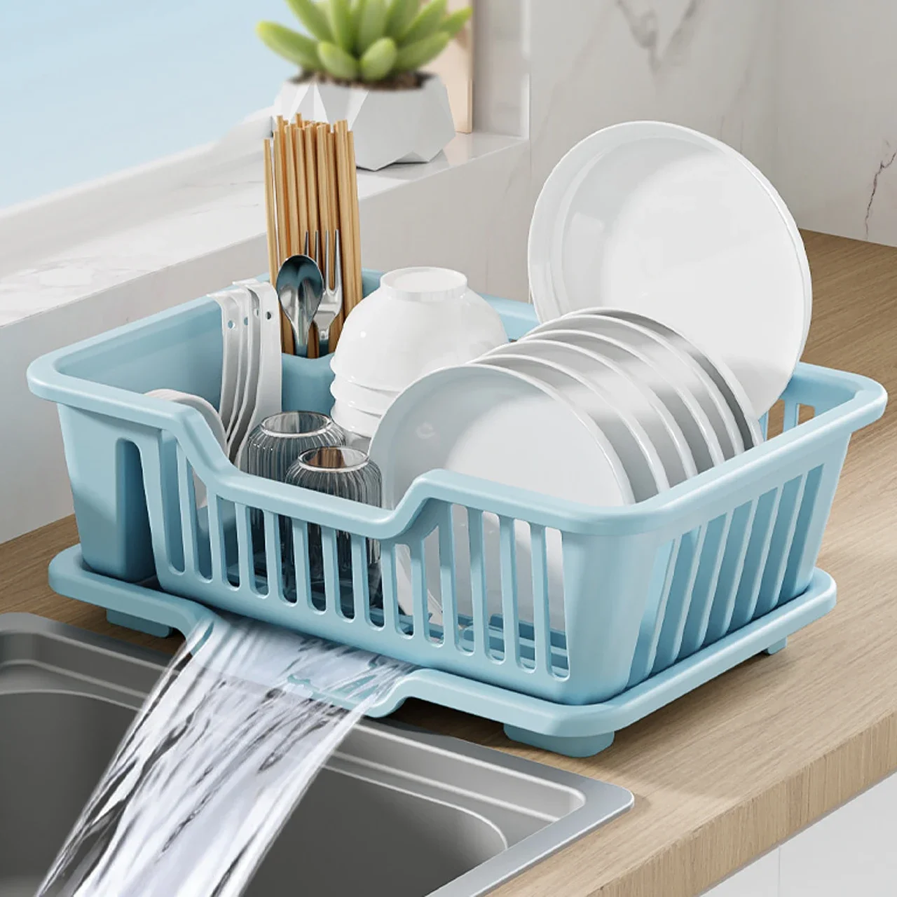 Kitchen drain bowl rack Drainage board, countertop, tableware, plates, bowls, chopsticks, spoons, storage container