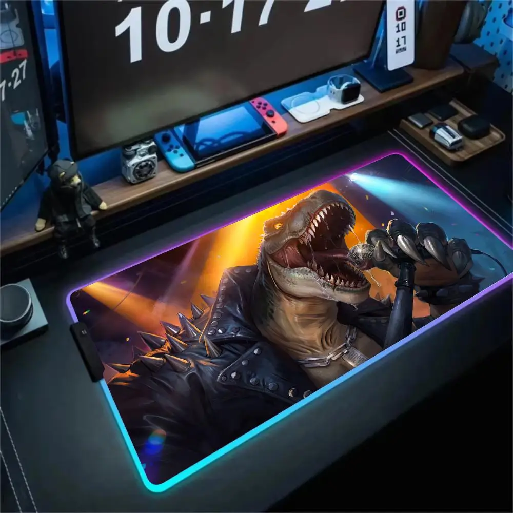 

RGB Mouse pad Unique Tyrannosaurus rex singer LED glow gaming mat rubber anti-slip Desk Mat pc accessories Game keypad mousepad