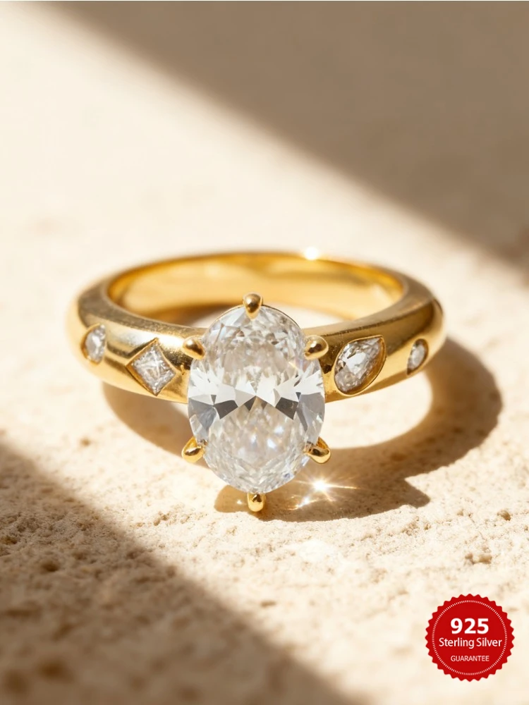 

925 Sterling Silver Fashion Personality Oval Zircon Ring For Women Wedding Engagement High Quality Luxury Fine Jewelry