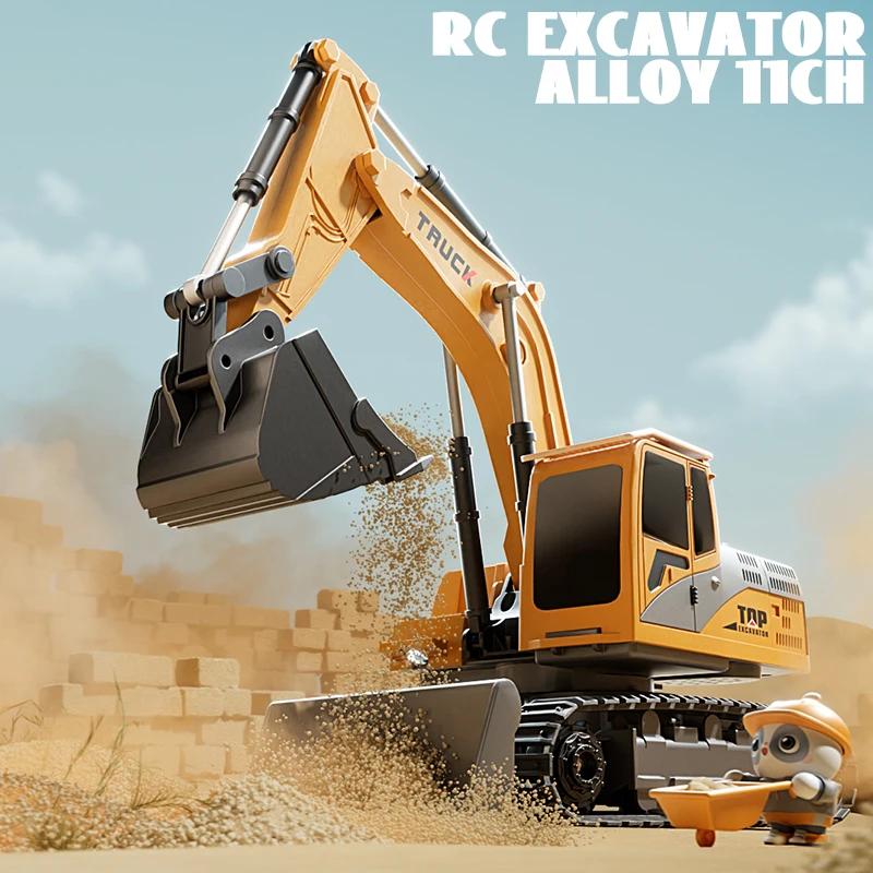 

Alloy Rc Trucks Excavator 11Ch Remote Control Toy Car with Lights Sound Electric Construction Engineering Vehicle Children Gifts