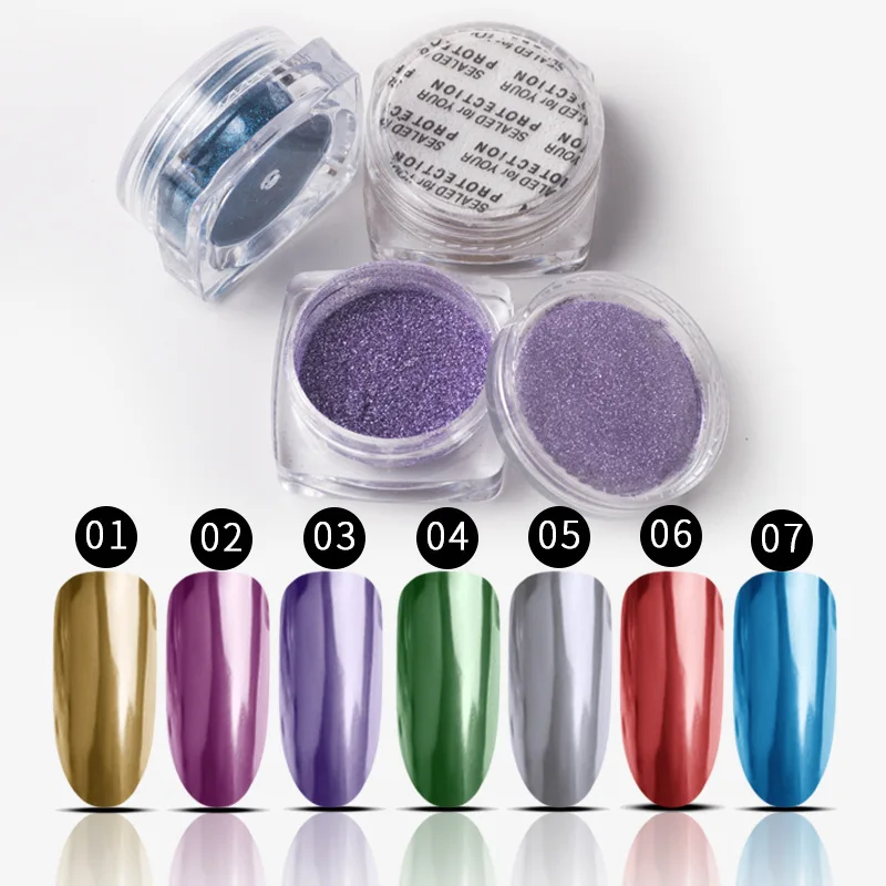 7 Colors  Chrome Nail Powders  Nail Powder Glitter Nail Art Chrome Pigment Glitter Dust Chrome Dust *Individual Jars* 1-8 