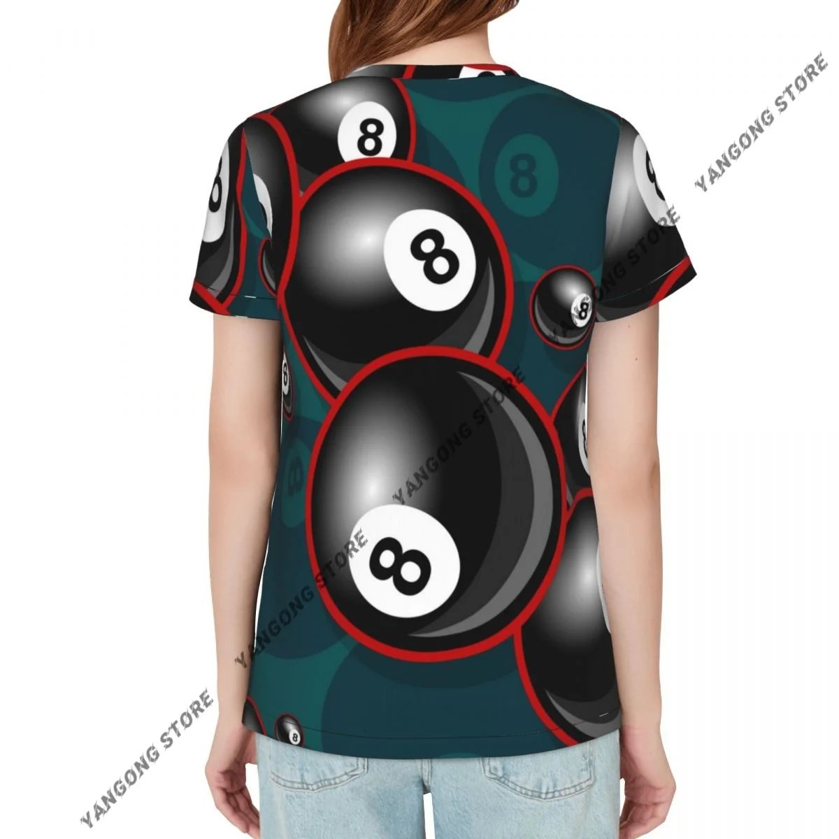 Women Short Sleeve Top Billiards Pool Snooker 8 Ball Symbol T-shirt Fashion Summer Female Tops Loose Round Neck T Shirt