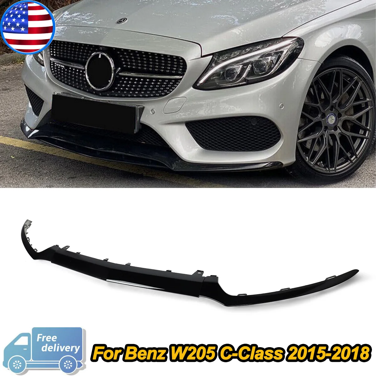 

Для Mercedes-Benz C-Class W205 AMG 2015 2016 2017 2018 передний бампер, нижняя накладка C180 C200 C250 C300 C350 C400