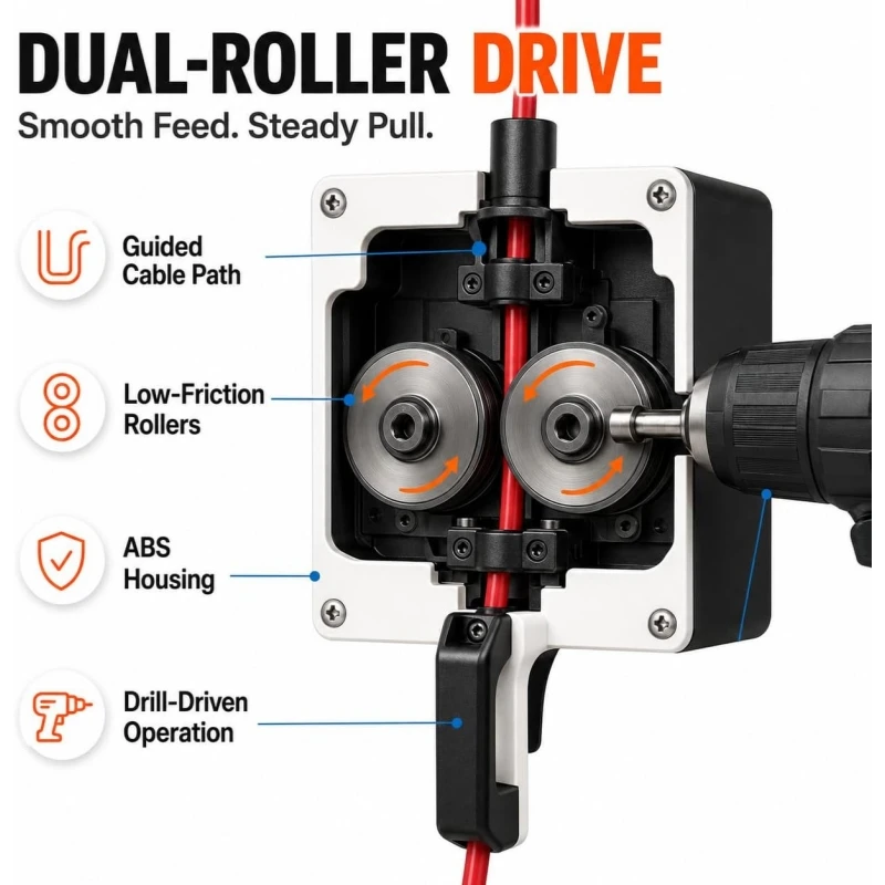 Drill-Powered Wire Puller Tool 8mm Cable Feeder for Conduit Automatic Wire Threading Tool Electric Cable Puller Through Pipes