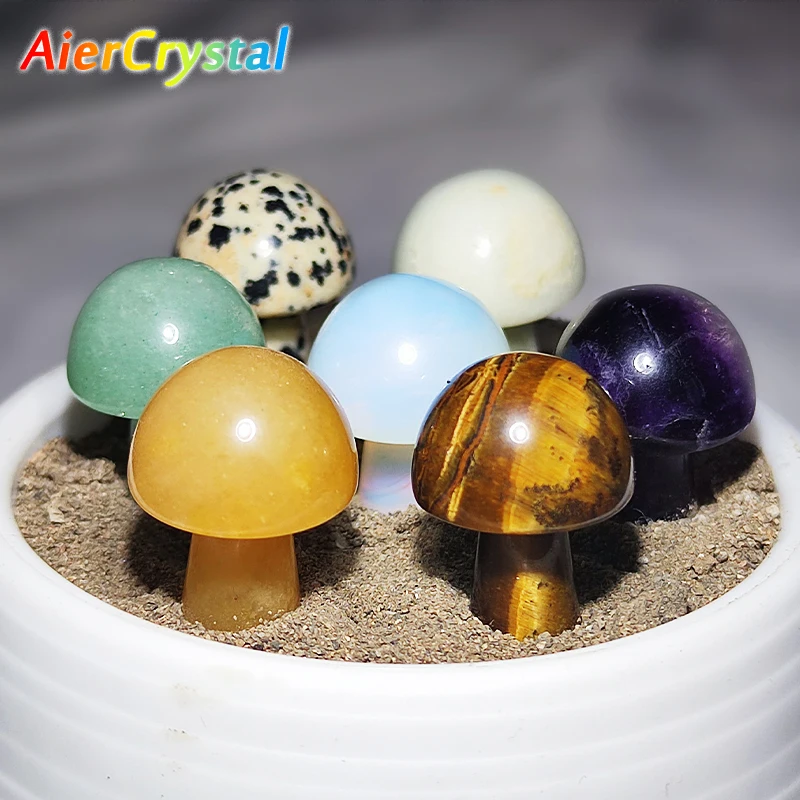 Mini Natural Crystal Mushroom Stone Statue Carving Figurines Reiki Healing Collection Jewelry Quartz Room Decor Home Ornament