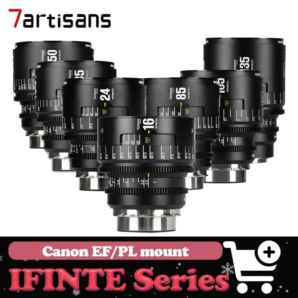 

7artisans INFINTE Cine-объективы 16/24/35/50/85/105/135 мм T2.1-T2.5 Полнокадровый объектив для камеры с ручной фокусировкой для крепления PL FE