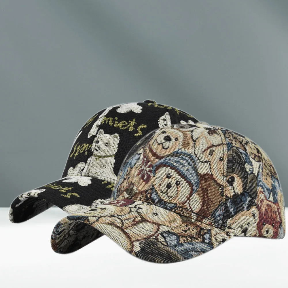 New Dog Print Cute Bear Baseball Cap Cartoon Little Bear Print Unisex-Teens Caps Cotton Fashion Hip Hop Vintage Hat