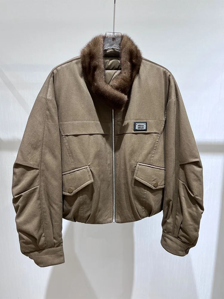 2025 New Fashion Women Winter Real Mink Fur Collar Natural Goose Down Jacket Puffer Jackets Thick Female Outwear Parka Coat