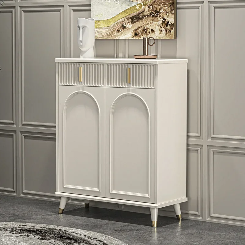 French Cream Style Shoe Cabinet, Household, Door, Large Capacity Door Storage