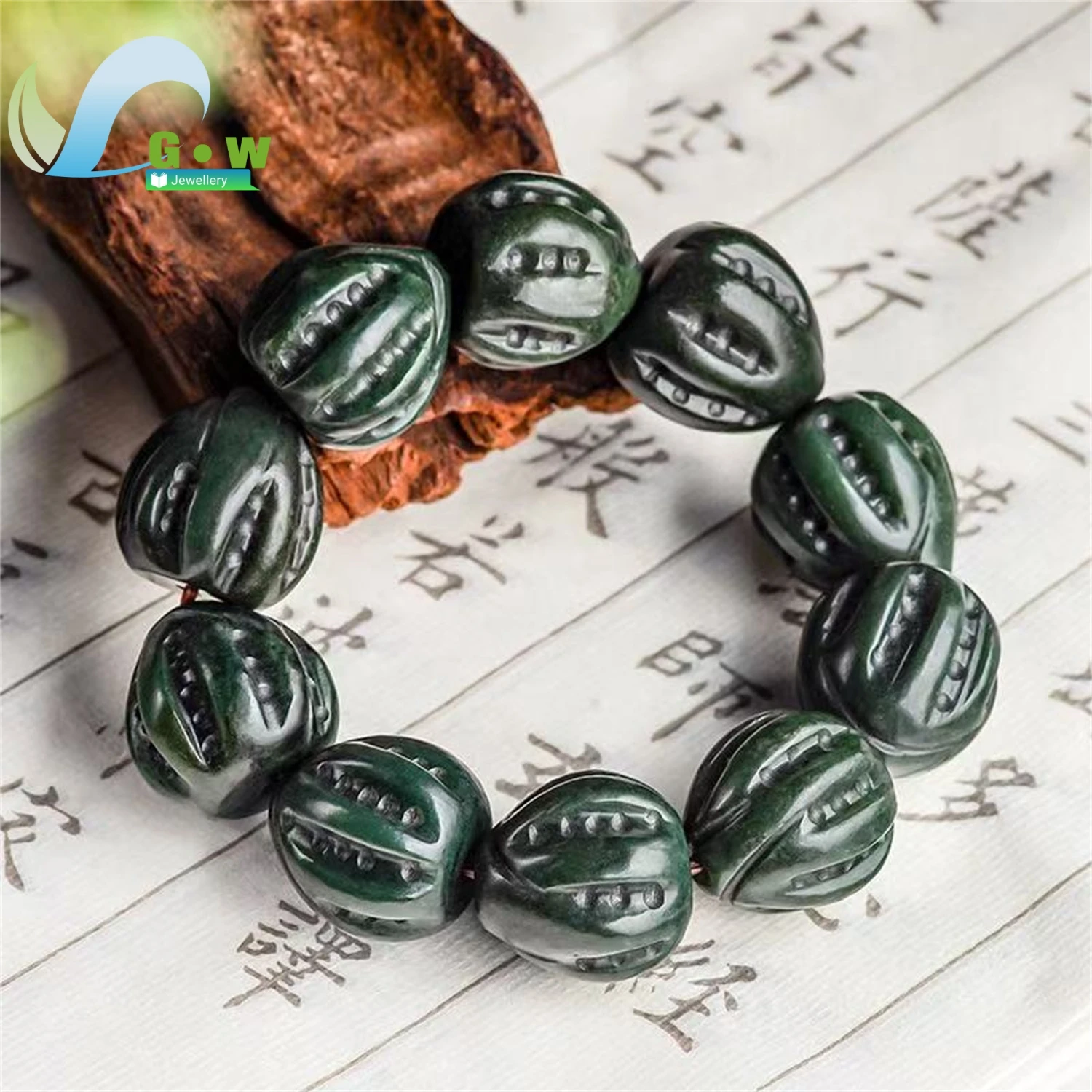 Natural Black Hetian Jade Walnut Bead Bracelet Handmade Men's Exquisite Retro Ethnic Style Daily Classic Style Jewelry Gift