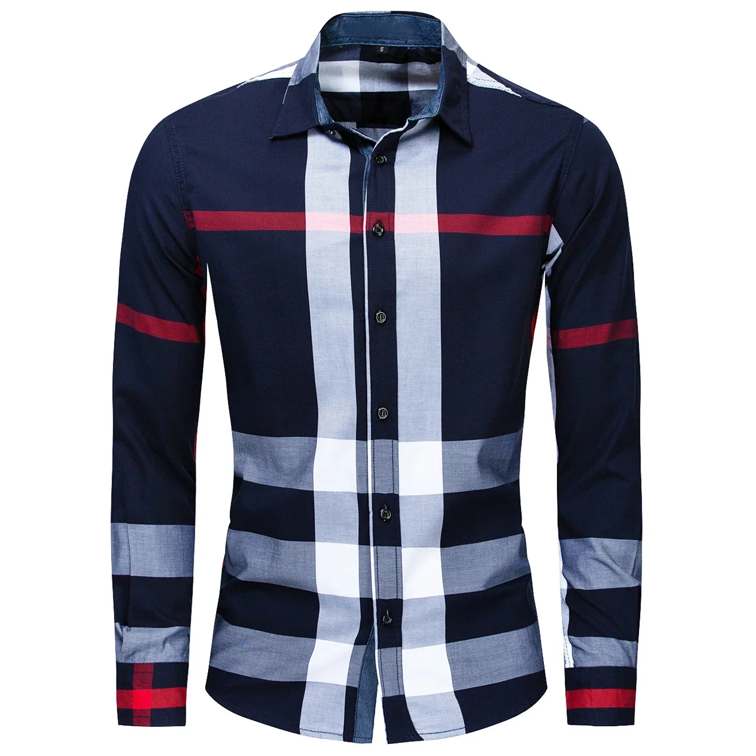 

100% Cotton New Fashion 2023 Men's Random Plaid Shirt Long Sleeve Casual Business Button Up Dress Shirts Social Tops for Men