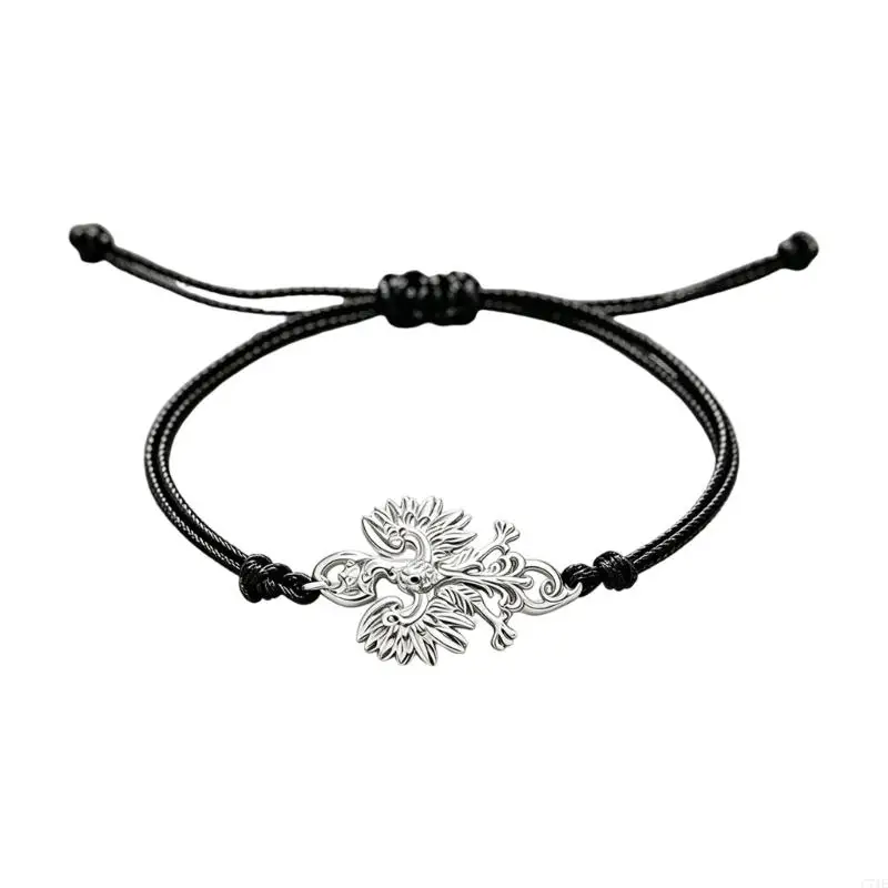  Retro Polish Accipiter Charm Bracelet Stainless Steel Adjustable Wax Thread Bangle Cultural Symbolism Wristband