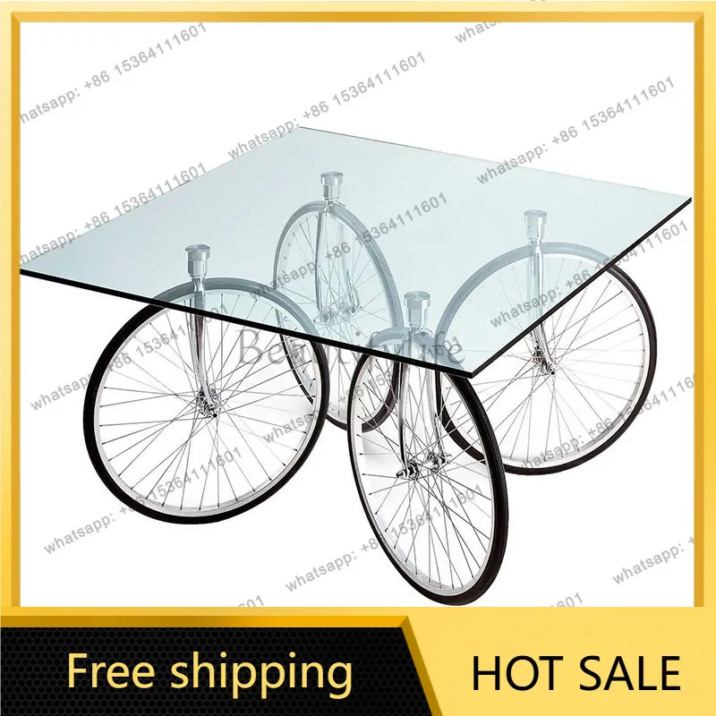 Modern designer creative four-wheel glass dining table living room travel table