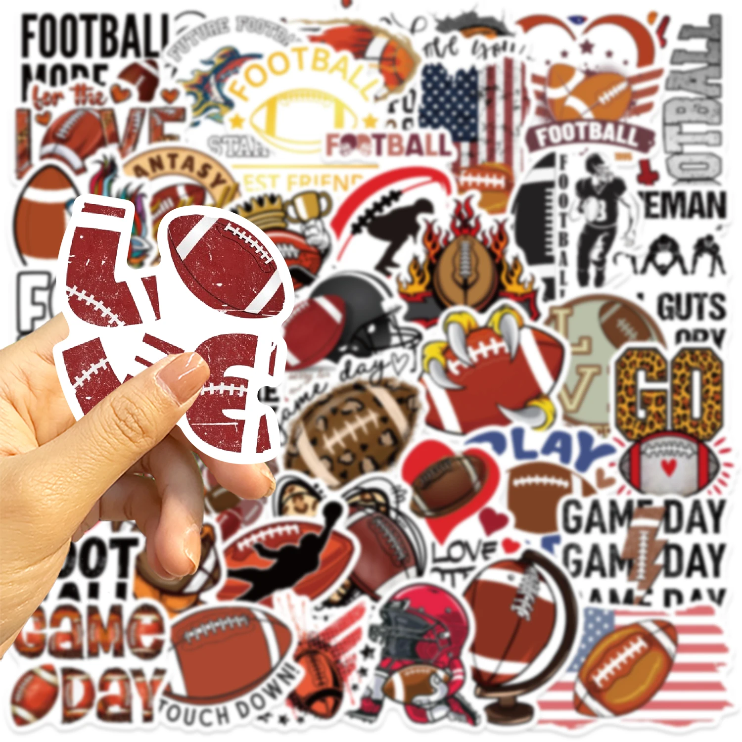 50pcs American Rugby Football Stickers PVC Decal Travel Luggage Guitar Fridge Laptop Waterproof Cool Graffiti Sticker