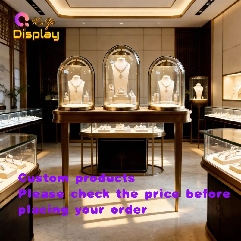 custom.XINYI OEM ODM Modern LED Lighting Heavy Duty Stainless Steel Jewelry Display Counter Tempered Glass Showcase Eco-Friendly