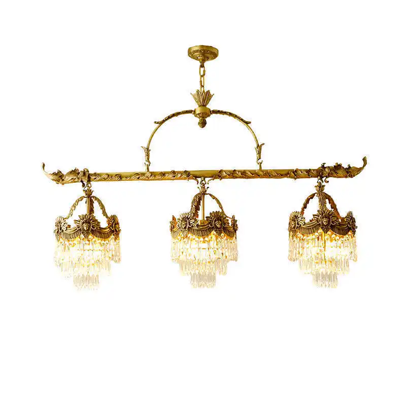 

French long restaurant chandelier European study crystal luxury atmosphere retro villa all copper high-end atmosphere lamp