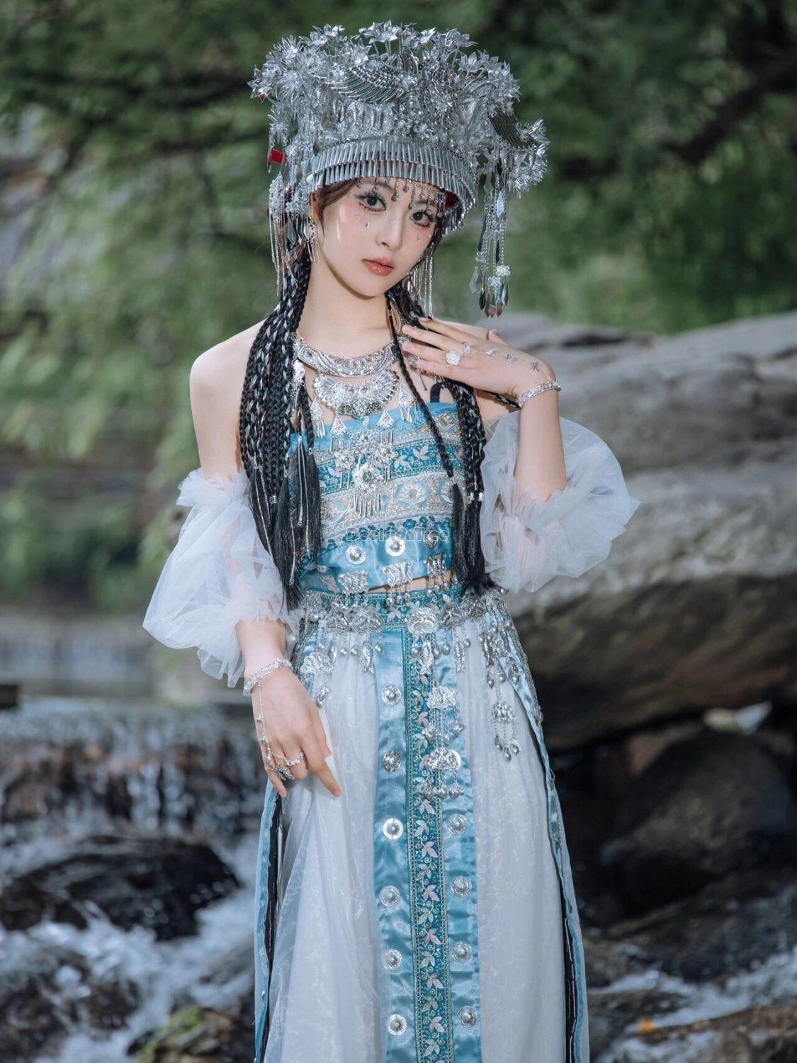 2024 chinese xishuangbanna hani ethnic girl hanfu elf princess sweet fairy temperament garment travel photography 5-piece set