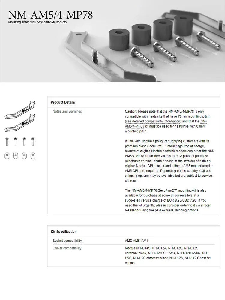 NOCTUA NM-AM5/4-MP78 Buckles Heatsink Upgrade Buckles Support AM5