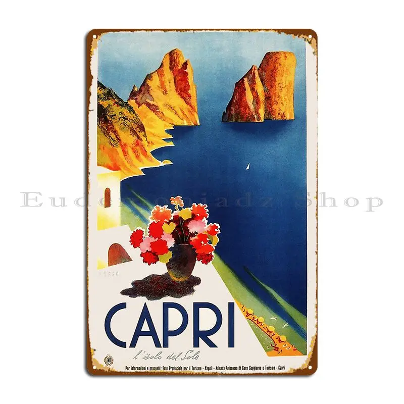 Capri Island In The Sun Naples Italy Travel Poster Vintage Art Deco Retroposters Metal Plaque Poster Printed Tin Sign Poster