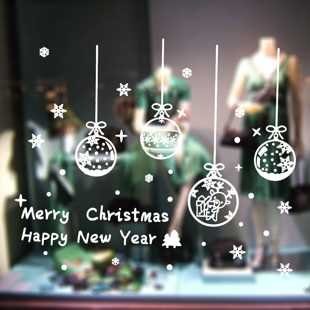 

Christmas Baubles Vinyl Stickers Removable Self-Adhesive Snowflakes Window Decals Glass Door Home Decor 60x45 Cm Festive Window