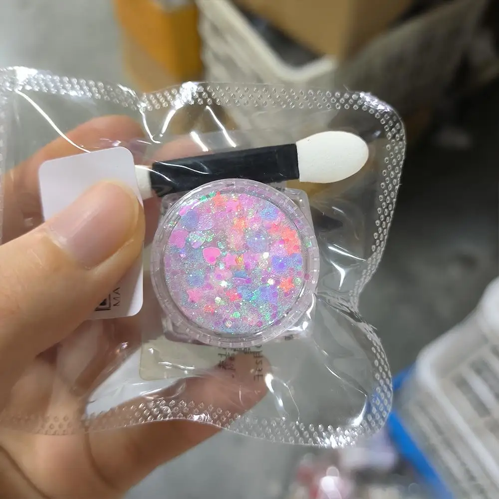 1箱 シマーネイルアートグリッタースパンコール ミックスハートスターヘキサゴンシェイプフレーク ボディフェイスアイメイクネイルマーメイドパレット1