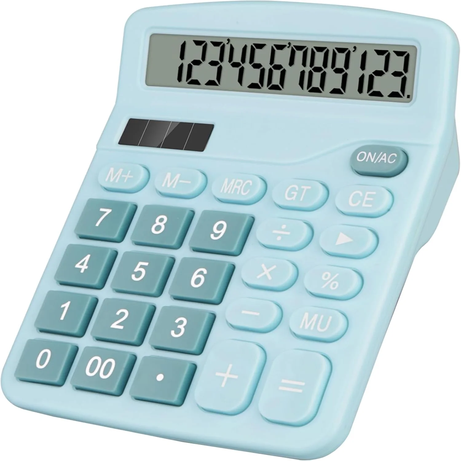 Desktop Calculator, Light Blue Calculator Big Buttons, 12-Digits Large LCD Display, Solar and AA Battery Dual Power, Desk Calcul