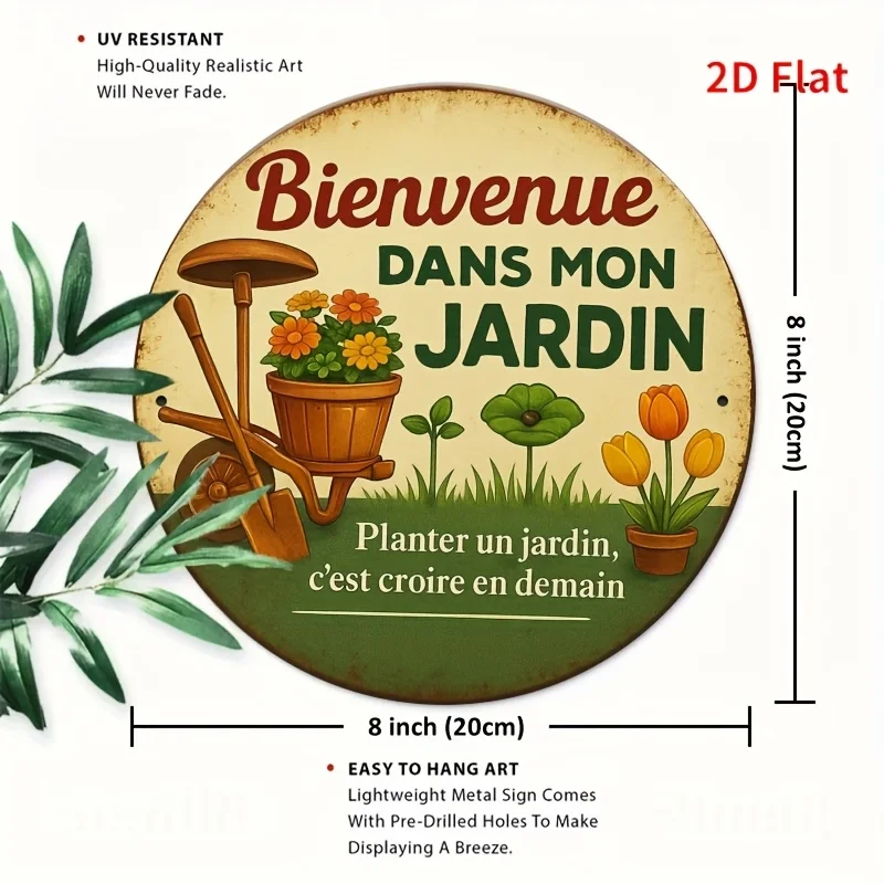 1pc Vintage French Garden Welcome Sign - Bienwenue DANS MON JARDIN & Planting a Garden Quote - Rustic Floral Lawn