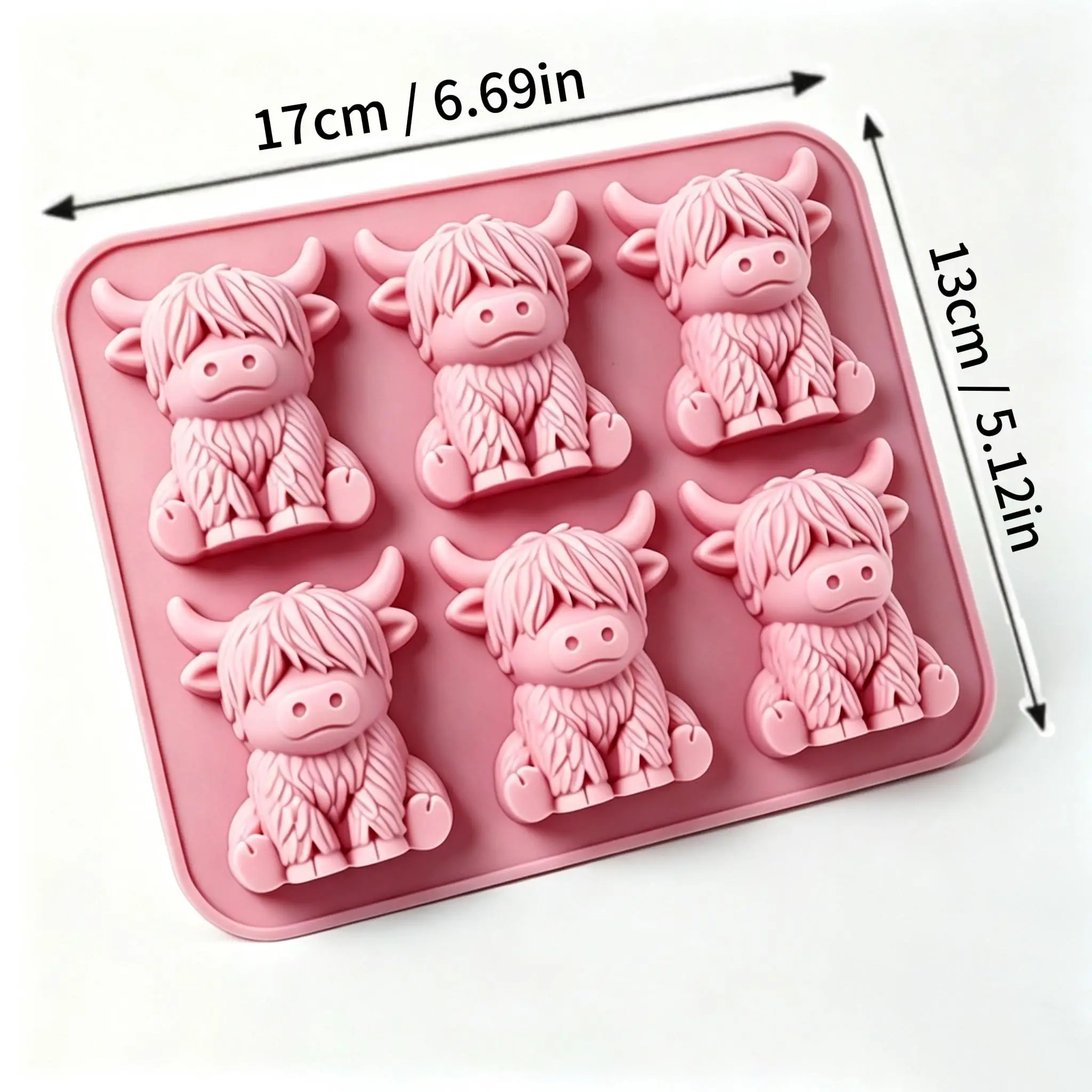 Highland Cow Silicone Mold, 6-Cavity Cute Cow Shape Ice Cube Tray for Drinks, Jelly, Chocolate