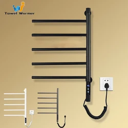 Bathroom Smart Touch Control Electric Heated Towel Rail Stainless Steel Rotatable Electric Towel Rack Black/White Towel Warmer