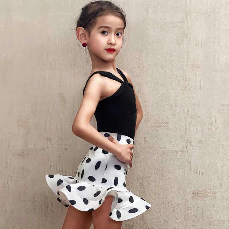 ラテンダンスドレス新しい夏のパフォーマンスダンススーツ女の子ルンバサンバステージ着用水玉フリルスカート子供ダンスウェア