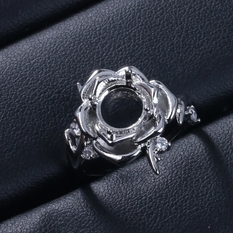 Copper 6mm Round Cameo Ring Base Flower Shape Adjustable Prong Setting Blank DIY Semi Mount Ring Settings Jewelry Findings