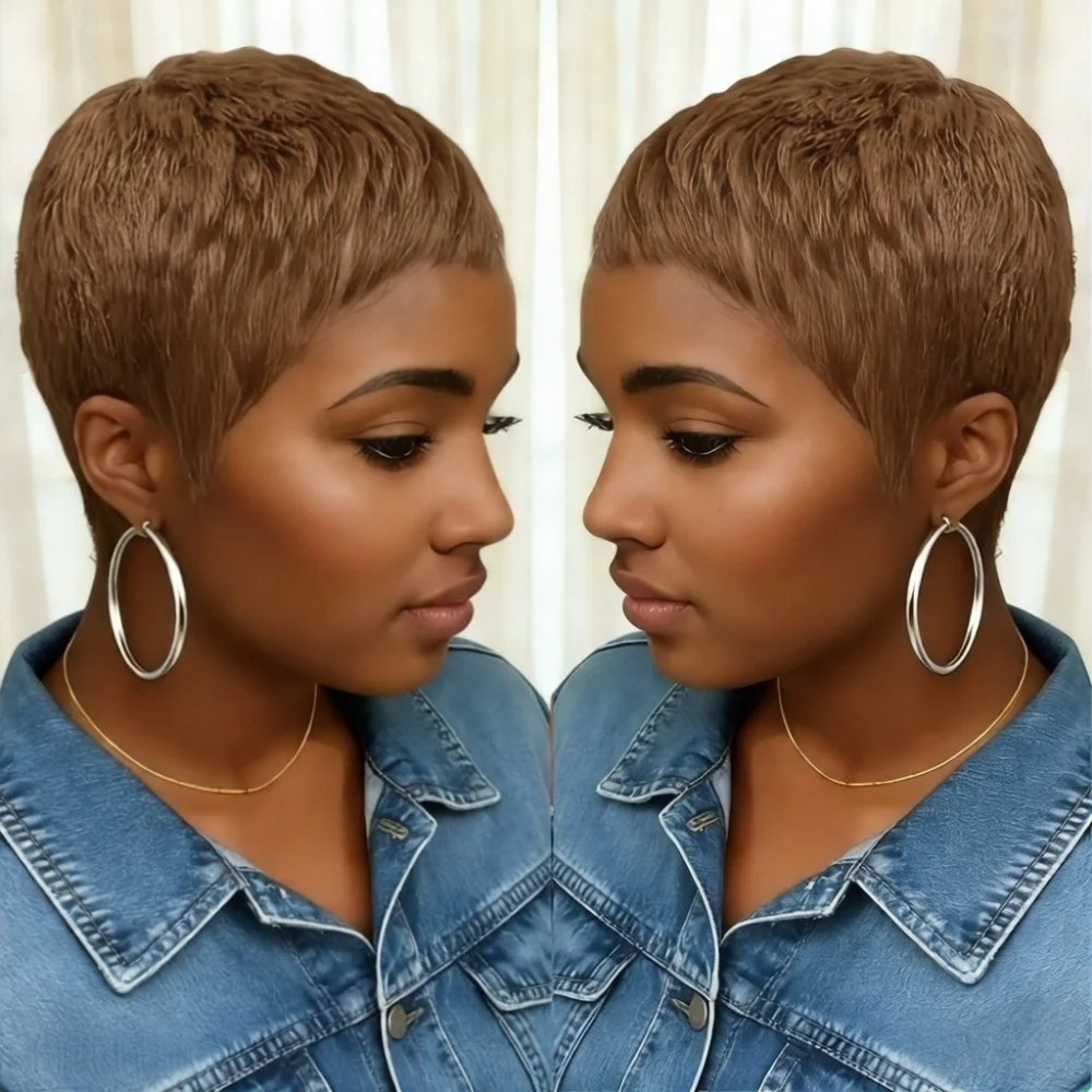 Short Human Hair Pixie Full Machine Made Wig Human Hair Short Pixie Cut Wigs for Women Natural Look for Daily Use and Parties
