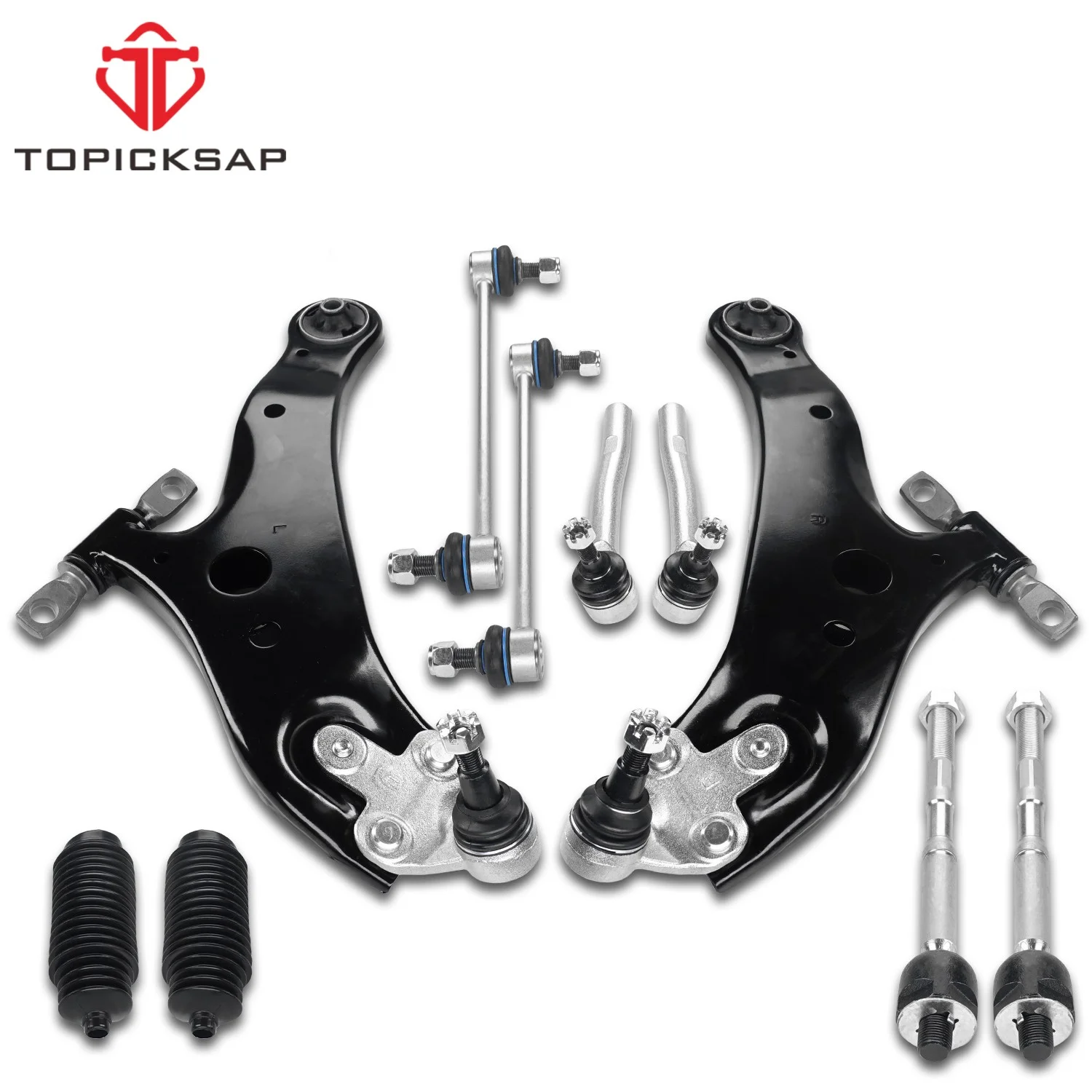 TOPICKSAP 10pcs Front Lower Control Arm Kit Boots Ball Joint Tie Rod Kits for Toyota Highlander Venza Lexus RX350 RX450H 2008-18