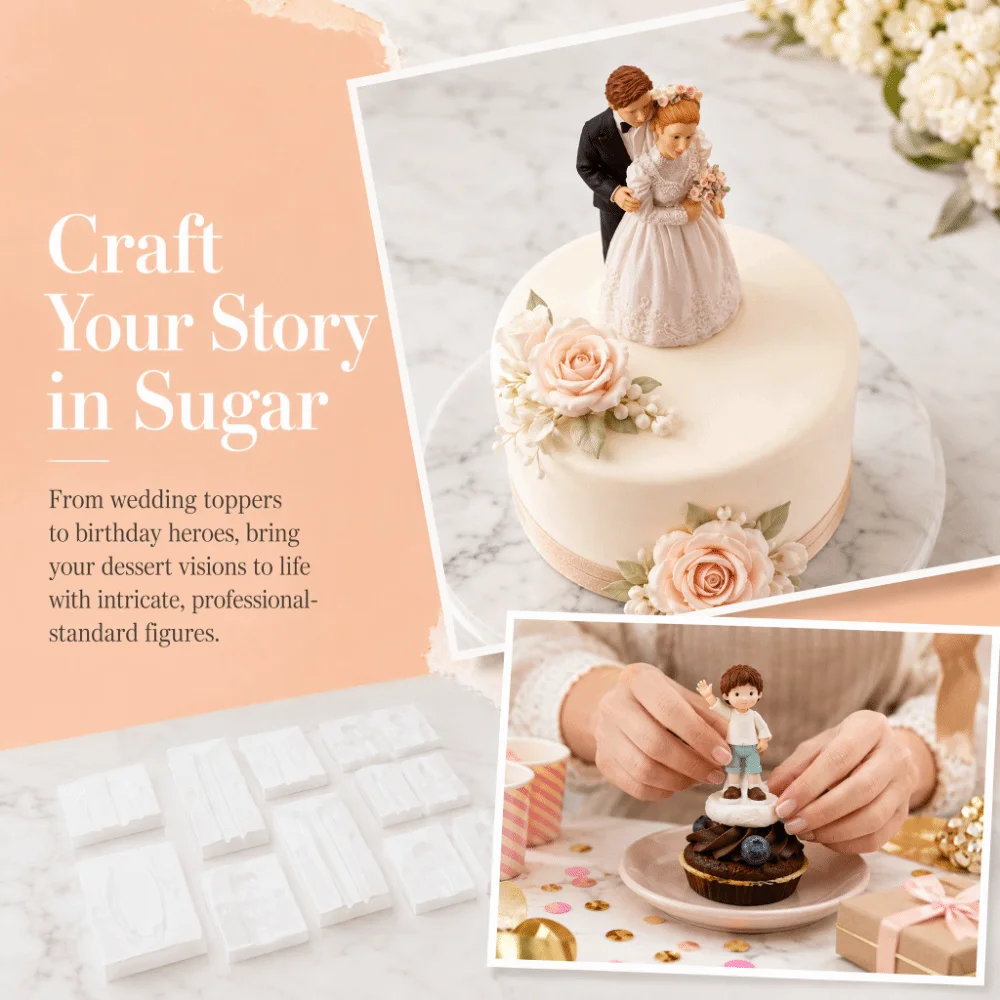 4 Sets Easy To Use PP Fondant Mold Men Women Boys Girls 3D Human Body Mould Cake Figure Mold White People Shaped Mold DIY