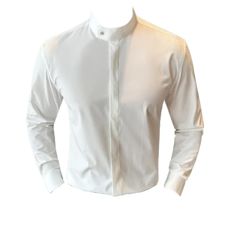 2024 Nieuwe Opstaande Kraag Slim-Fit Shirts Met Lange Mouwen Heren Van Hoge Kwaliteit Casual Sociale Feestjurk Homme 4xl-m