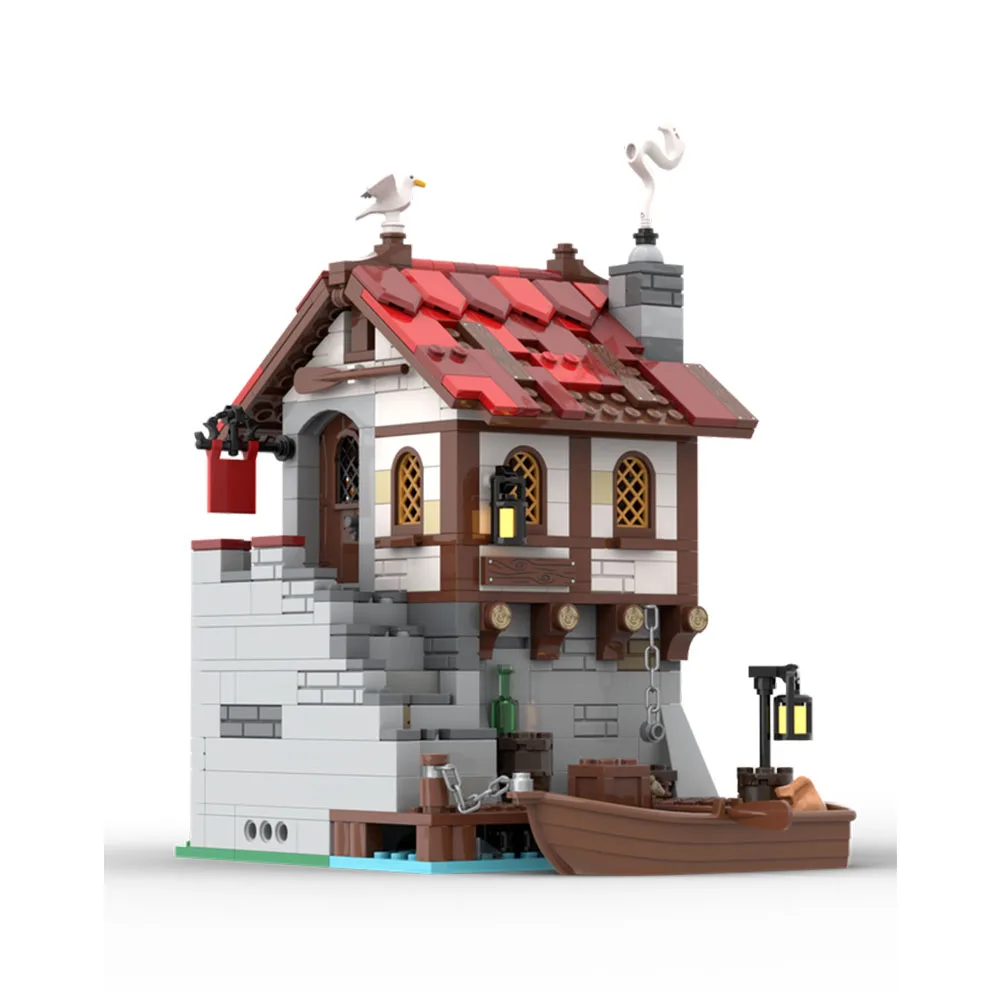 622PCS MOC Middeleeuwse Architectuur Seaside Markt Smokkler's Lair Model Bouwstenen DIY Montage Speelgoed Kinderen Jongen Gift set