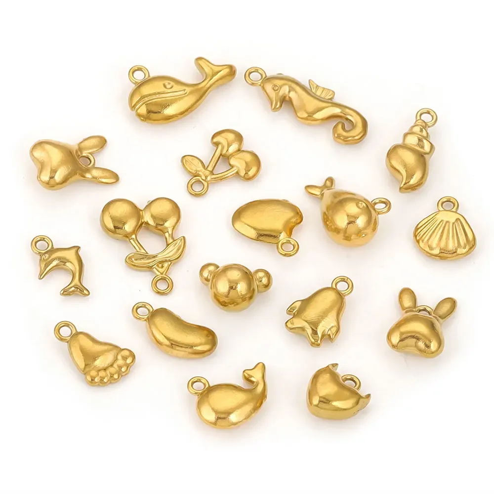 20pcs Stainless Steel Small Charm Seahorse Penguin Shell Conch DIY Ocean Style Necklace Bracelet Jewelry Making Accessories Gift