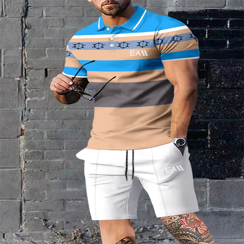 Neues Sommer Polo Anzug Herren solide atmungsaktive Kurzarm Top und Hosen Polo Shirt Herren stilvolle Revers Herren lässig T-Shirt kurz