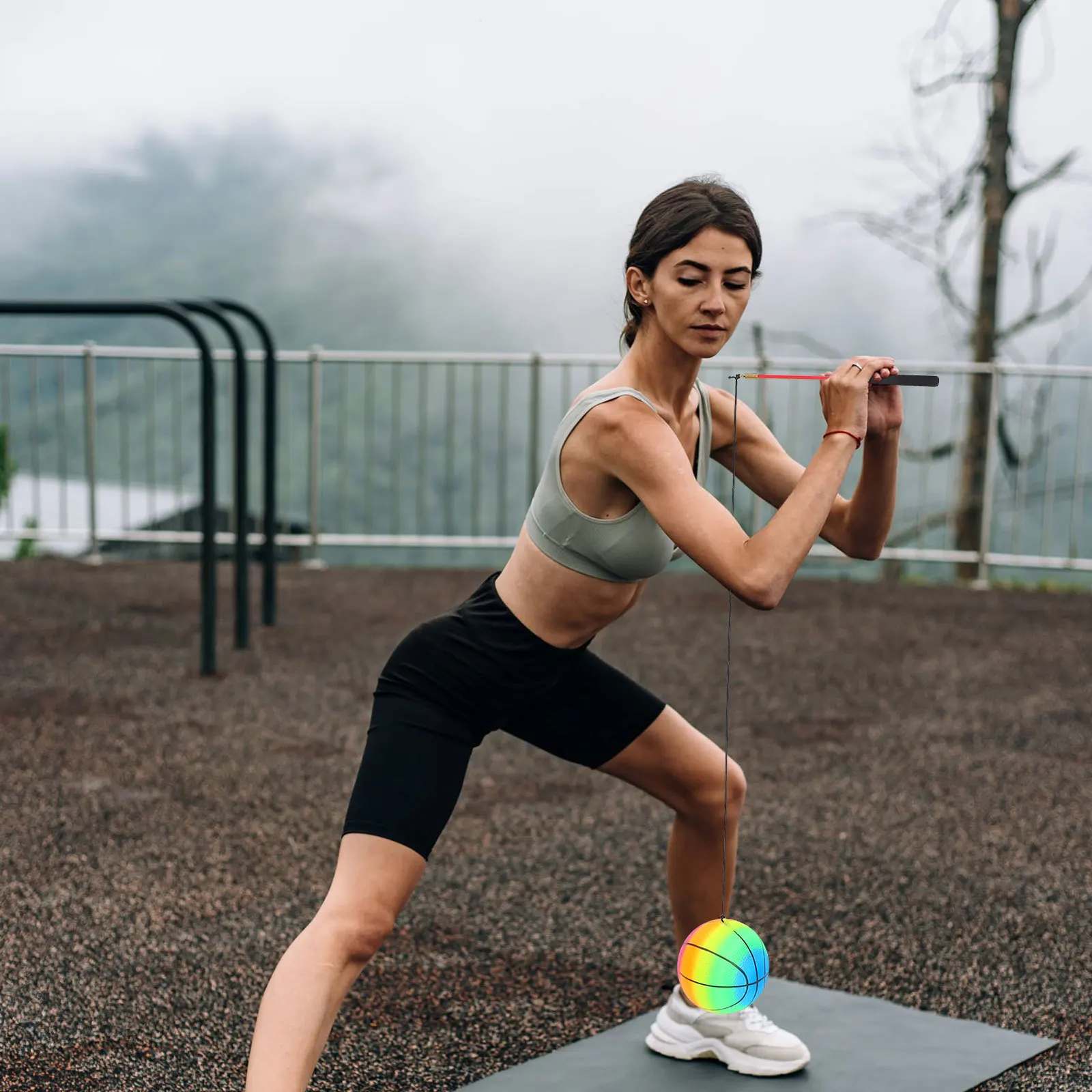 

2Sets Colorful Rainbow Balls Red Rod 35cm Enhance Core Strength Stability Indoor Outdoor Exercises Connection Ball