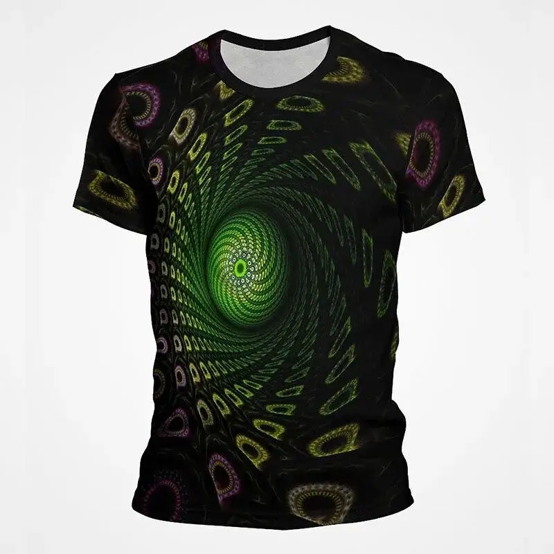 Men Abstract Swirl Gradient Print Crew Neck Short Sleeve Trendy Casual T-Shirt Multiple Psychedelic Patterns