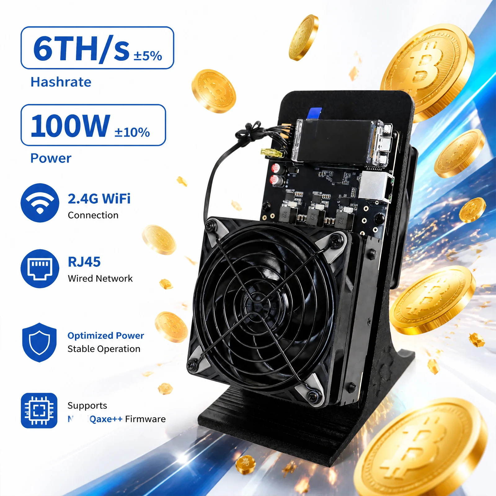 NerdMinerQaxe+ RJ45 6TH/s Solo Bitcoin Miner Rig - Lottery Ticket BTC Crypto Miner ASIC Miner for Bitcoin Mining