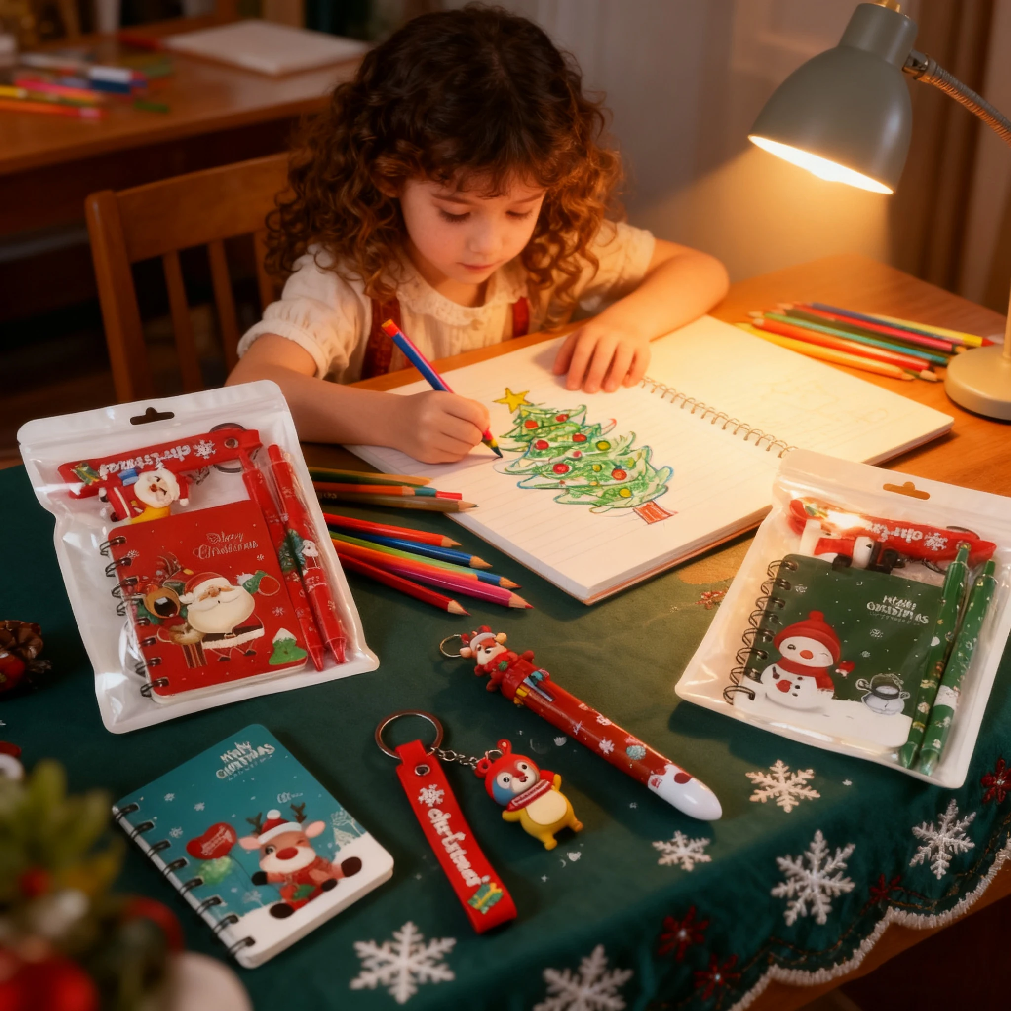 Christmas Stationery Set - Notebook & Ballpoint Pen Gift Pack - Keychain Set - Student Exam Reward - Christmas Gift