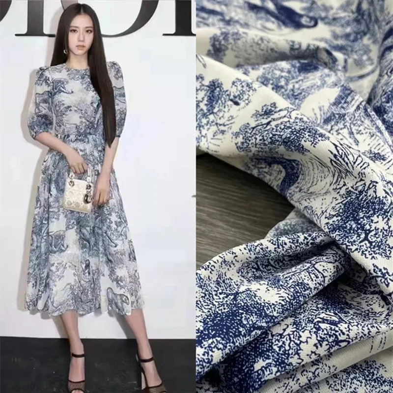 

Эластичная диагональная шелковая ткань D Home с узором «Сто зверей», серия «Сине-белый фарфор», летняя, из шелкового материала